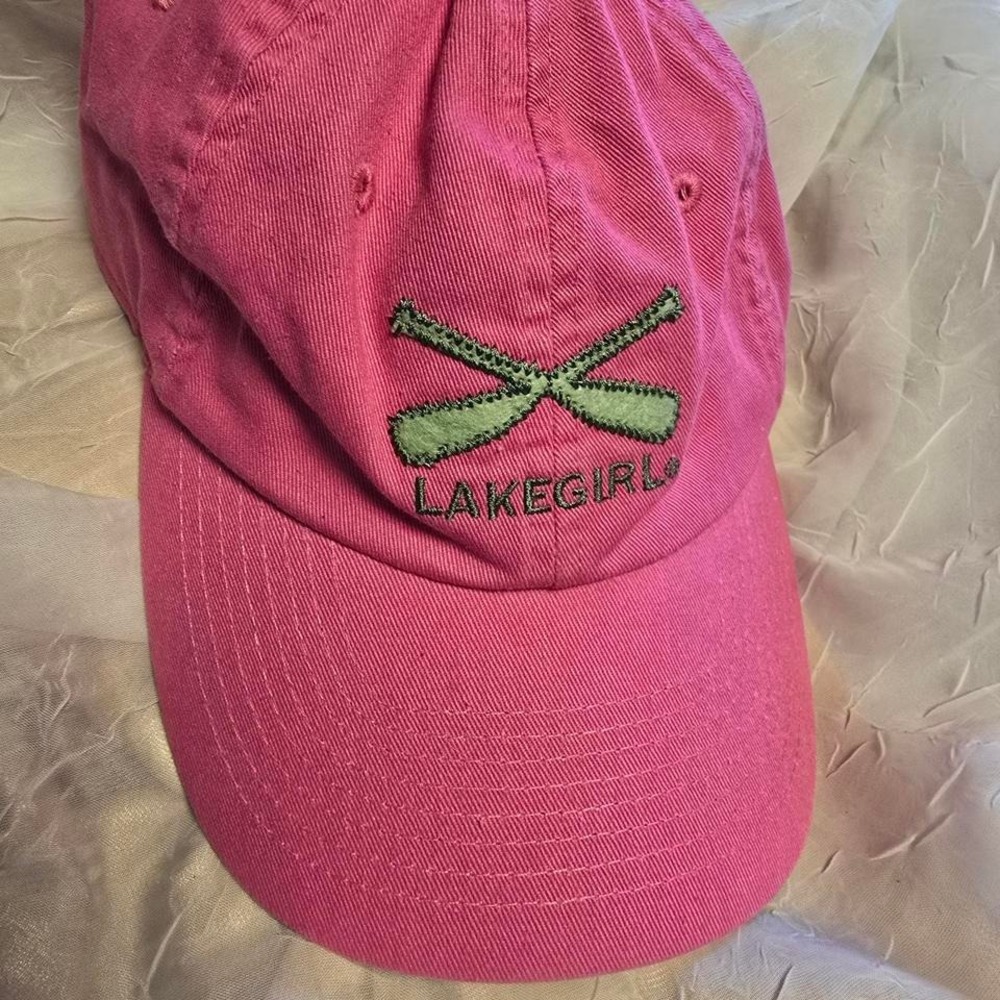 Lakegirl Pink Cotton Baseball Cap Hat Crossed Oars Logo‎ Preppy Coastal Classic